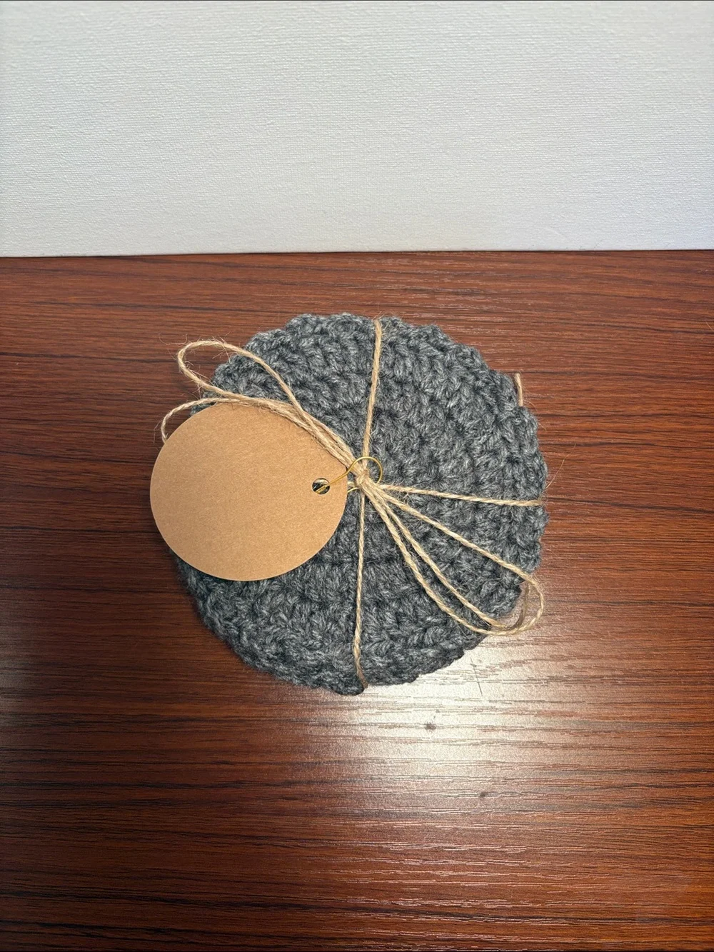 Handmade crochet grey coasters- set of four